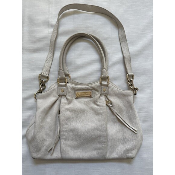 Calvin Klein Ivory Leather Double Strap Satchel Shoulder Handbag - Picture 1 of 8